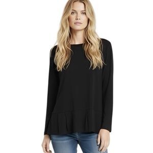 J. jill Womens Blouse Size Small Black Tunic Wearever Collection Pleated Stretch